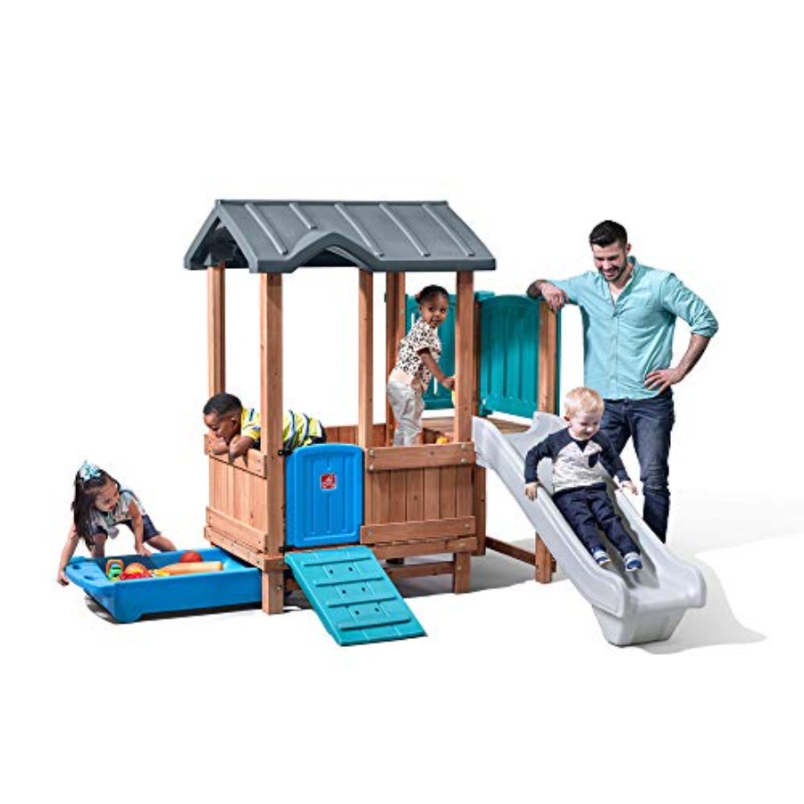 Outdoor Adventure For Kids - บ้านเด็กเล่นและสไลเดอร์ในป่า, ชุดของเล่นกลางแจ้งสำหรับเด็ก, ชุดสนามเด็กเล่นในสวนหลังบ้าน, ชิงช้า, ลิ้นชักเก็บของ, ทำจากไม้และวัสดุทนทาน