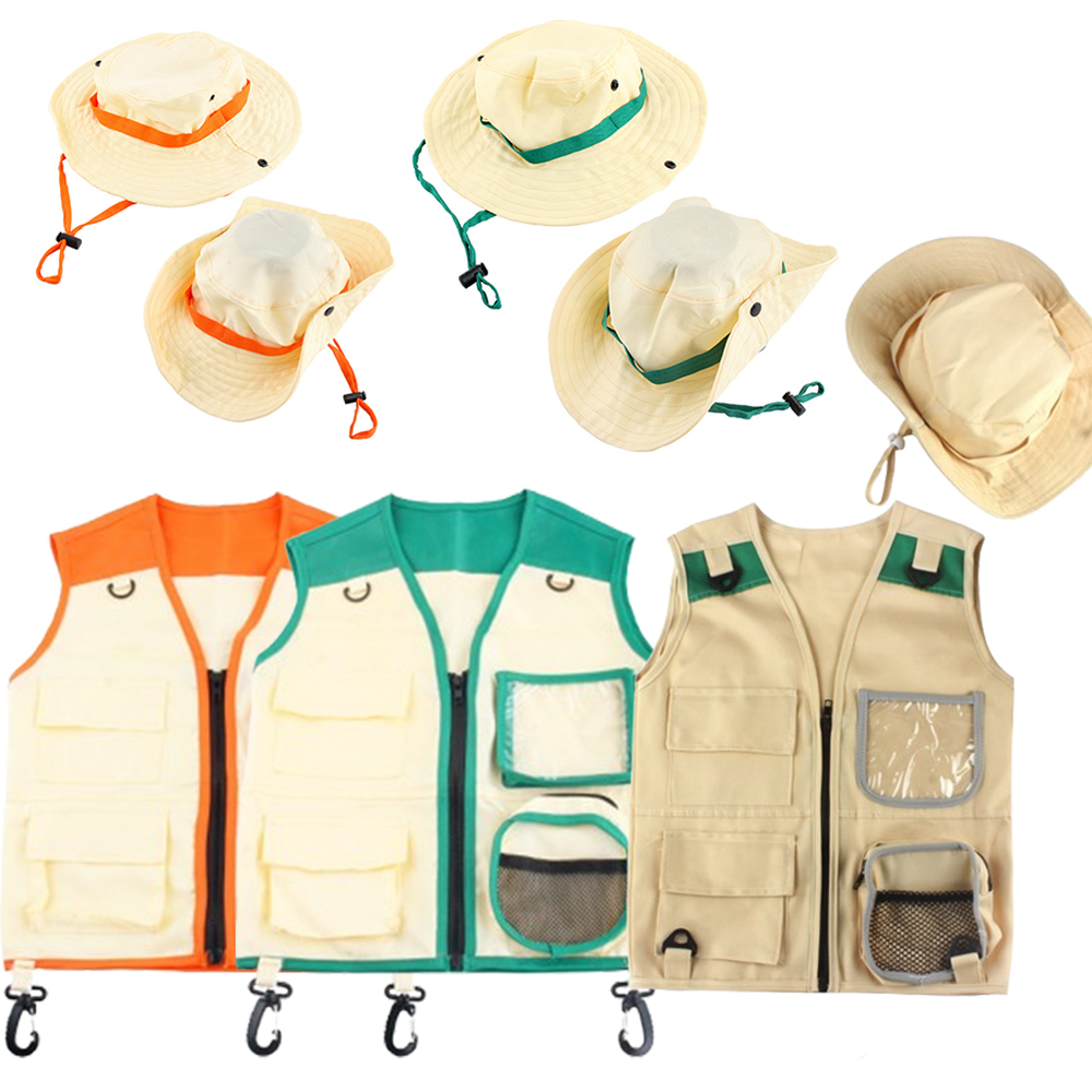Outdoor Adventure Boys - ชุดคอสตูมนักสำรวจสำหรับเด็ก พร้อมเสื้อกั๊กผจญภัยและหมวกกันแดด ชุดแต่งกายสำหรับเด็กชายและเด็กหญิง เหมาะสำหรับกิจกรรมกลางแจ้ง แคมป์ปิ้ง เดินป่า