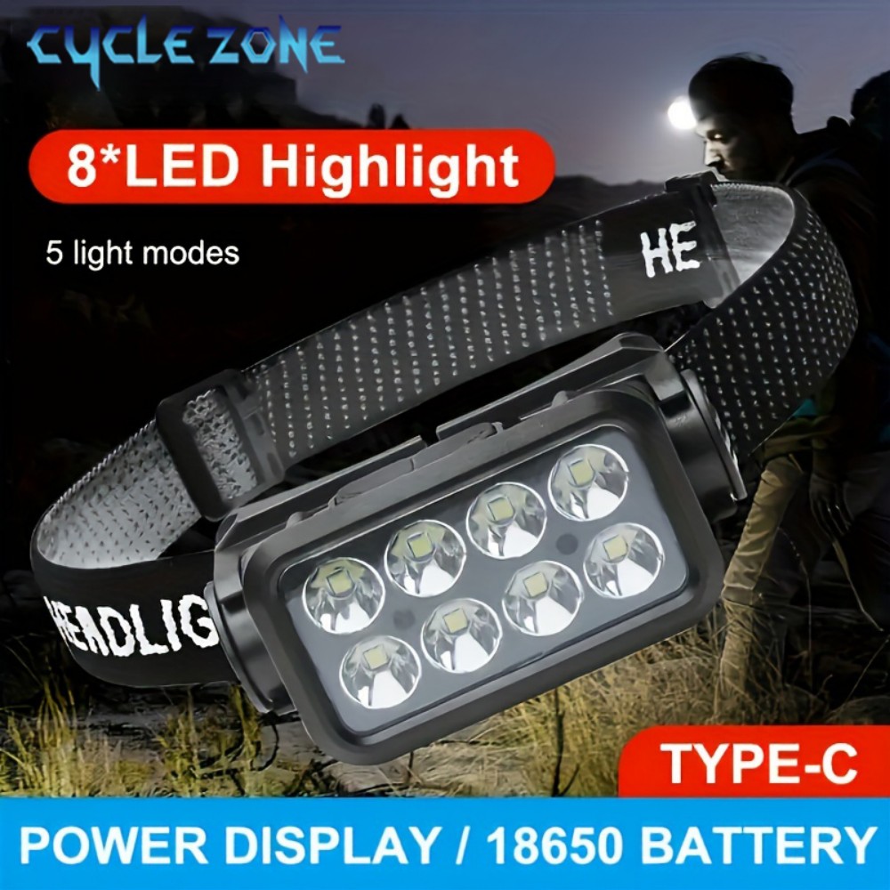 Outdoor Adventure Inc - 8 LED Induction ไฟหน้า Type-C แบบชาร์จไฟได้เซ็นเซอร์หัวโคมไฟไฟฉายกลางแจ้ง