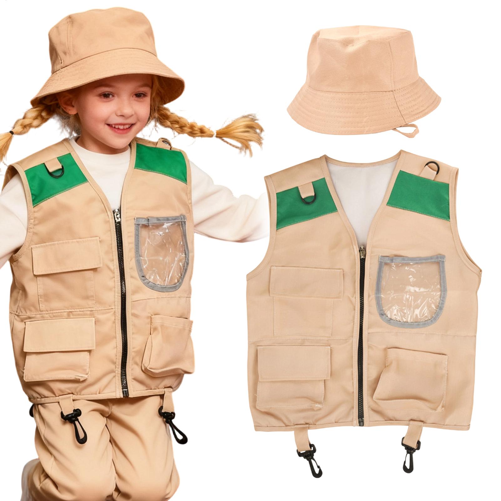 Outdoor Adventure Boys - ชุดนักสำรวจซาฟารีสำหรับเด็ก ชุดเล่นบทบาทผจญภัยกลางแจ้ง เสื้อกั๊กและหมวกนักสำรวจสำหรับเด็กชายและเด็กหญิง สำหรับตกปลาและตั้งแคมป์